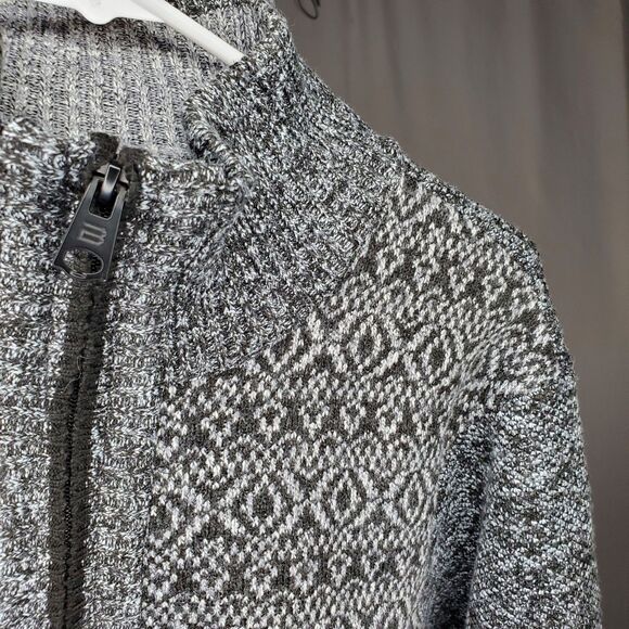 Buffalo Cardigan Jacket Men XL Gray Fair Isle Zip Flannel Lined Mock Old Money - Picture 4 of 12